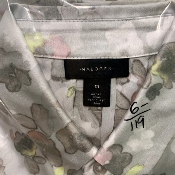 NEW $89 Halogen Satin Button-Up Shirt Floral SZ M - Picture 10 of 10
